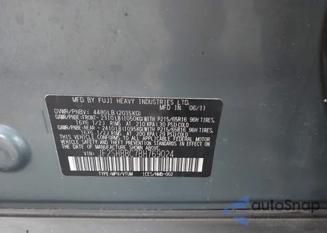 2011 Subaru Forester 2.5X from USA, damaged, VIN JF2SHBBC7BH769024